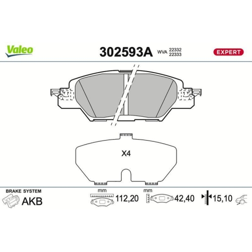 VALEO Bremsbelagsatz, Scheibenbremse EXPERT 302593A