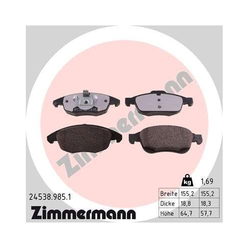 ZIMMERMANN Bremsbelagsatz, Scheibenbremse rd:z 24538.985.1