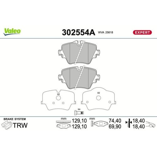 VALEO Bremsbelagsatz, Scheibenbremse EXPERT 302554A