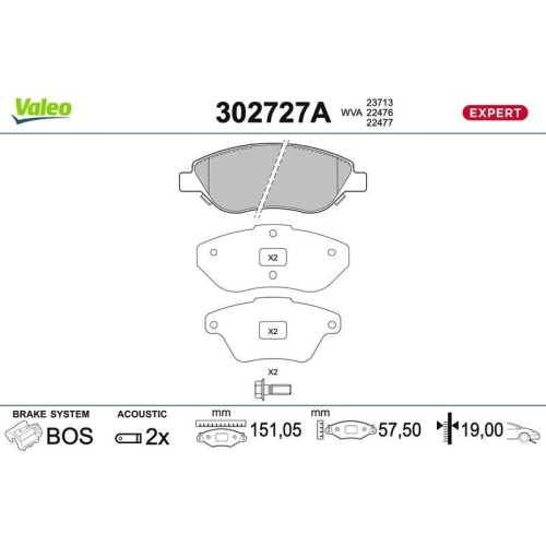 VALEO Bremsbelagsatz, Scheibenbremse EXPERT 302727A