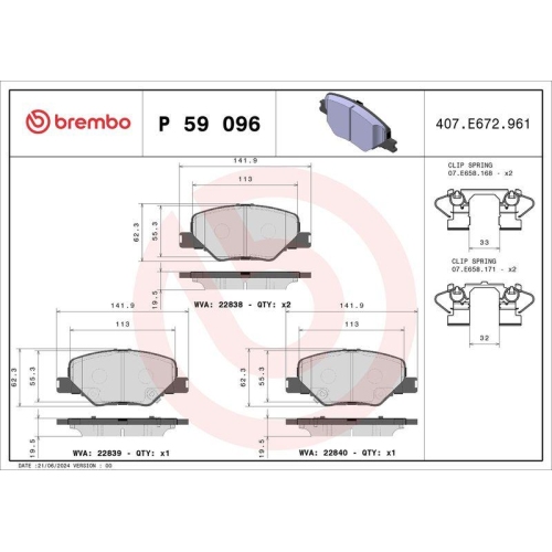 BREMBO Bremsbelagsatz, Scheibenbremse PRIME LINE P 59 096