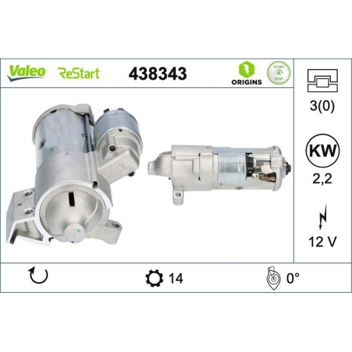 VALEO Starter VALEO ORIGINS STOP&START - NEW O.E. TECHNOLOGIE 438343