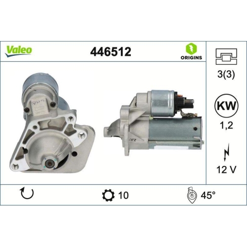 VALEO Starter VALEO ORIGINS NEW OE TECHNOLOGIE 446512