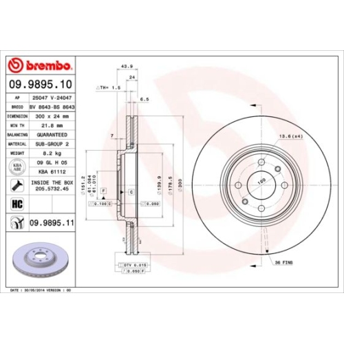 BREMBO Bremsscheibe PRIME LINE - UV Coated 09.9895.11
