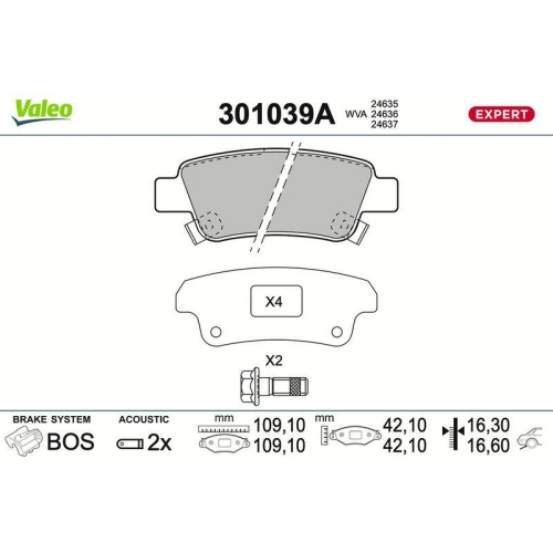 VALEO Bremsbelagsatz, Scheibenbremse EXPERT 301039A