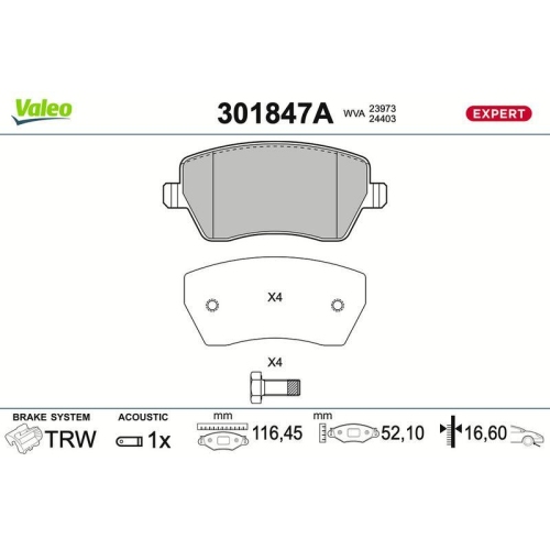 VALEO Bremsbelagsatz, Scheibenbremse EXPERT 301847A