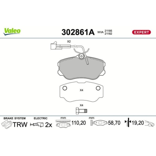 VALEO Bremsbelagsatz, Scheibenbremse EXPERT 302861A