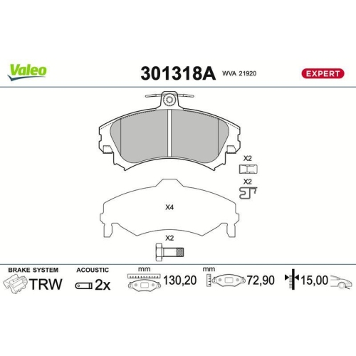 VALEO Bremsbelagsatz, Scheibenbremse EXPERT 301318A