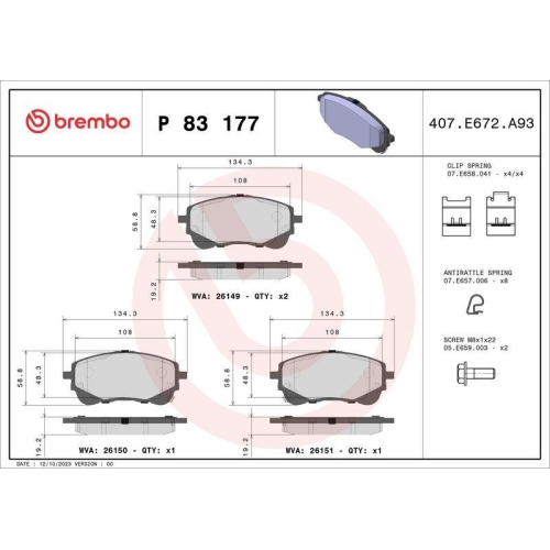 BREMBO Bremsbelagsatz, Scheibenbremse PRIME LINE P 83 177