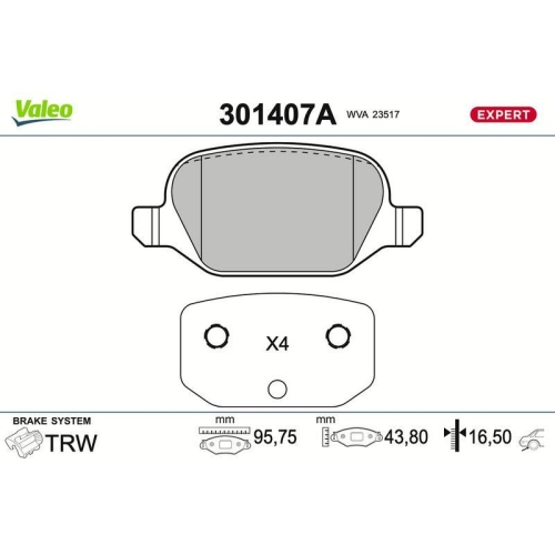 VALEO Bremsbelagsatz, Scheibenbremse EXPERT 301407A