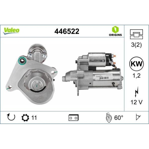 VALEO Starter VALEO ORIGINS - NEW O.E. TECHNOLOGIE 446522
