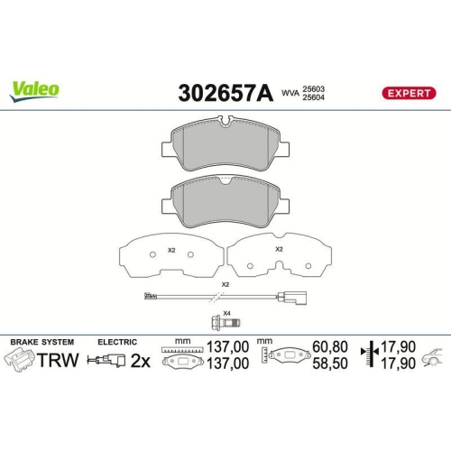 VALEO Bremsbelagsatz, Scheibenbremse EXPERT 302657A