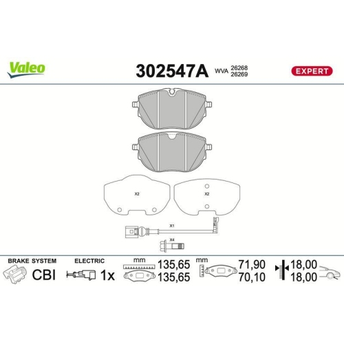 VALEO Bremsbelagsatz, Scheibenbremse EXPERT 302547A