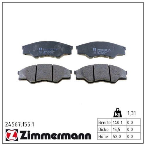 ZIMMERMANN Bremsbelagsatz, Scheibenbremse 24567.155.1