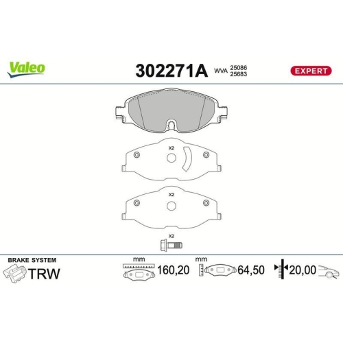 VALEO Bremsbelagsatz, Scheibenbremse EXPERT 302271A