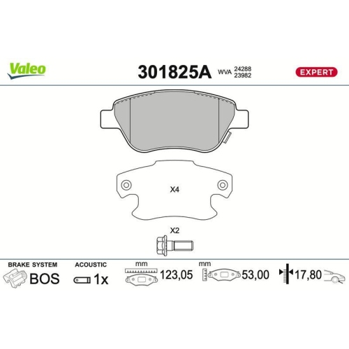 VALEO Bremsbelagsatz, Scheibenbremse EXPERT 301825A