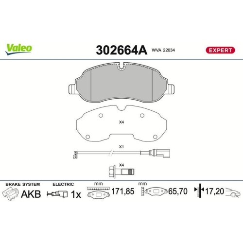 VALEO Bremsbelagsatz, Scheibenbremse EXPERT 302664A