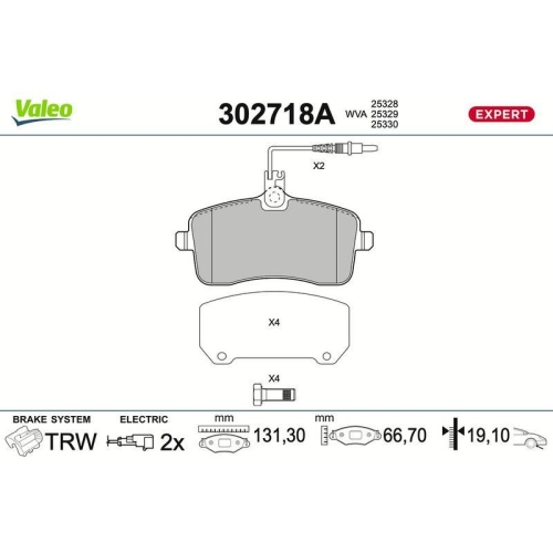 VALEO Bremsbelagsatz, Scheibenbremse EXPERT 302718A