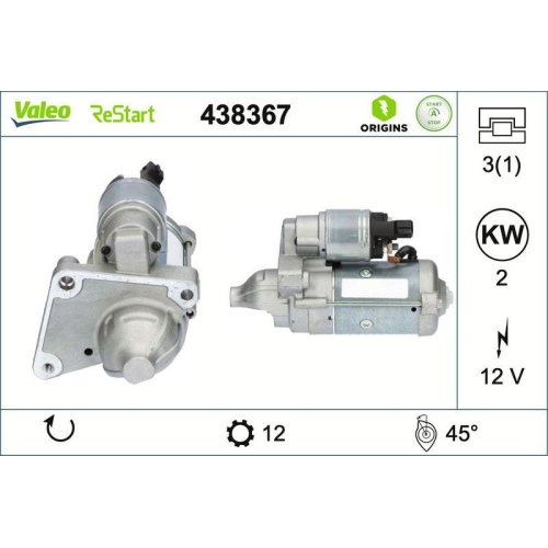 VALEO Starter VALEO ORIGINS STOP&START - NEW O.E. TECHNOLOGIE 438367