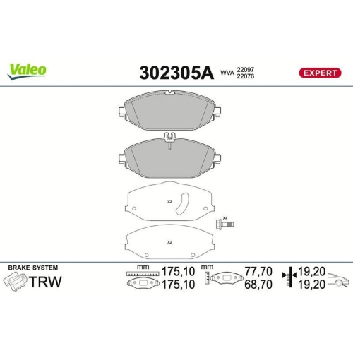 VALEO Bremsbelagsatz, Scheibenbremse EXPERT 302305A