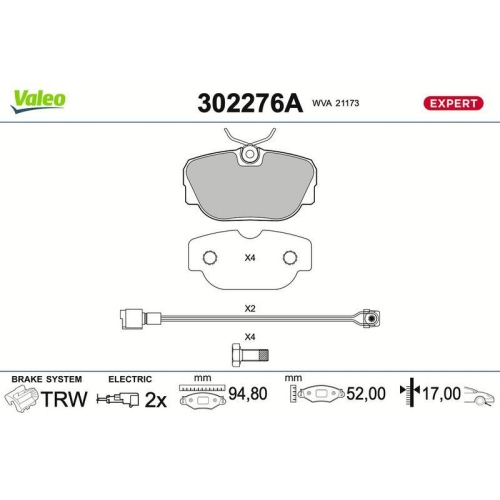 VALEO Bremsbelagsatz, Scheibenbremse EXPERT 302276A