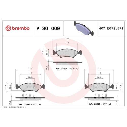 BREMBO Bremsbelagsatz, Scheibenbremse PRIME LINE P 30 009