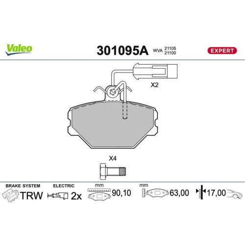 VALEO Bremsbelagsatz, Scheibenbremse EXPERT 301095A