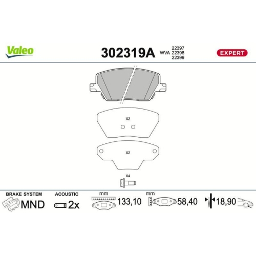 VALEO Bremsbelagsatz, Scheibenbremse EXPERT 302319A