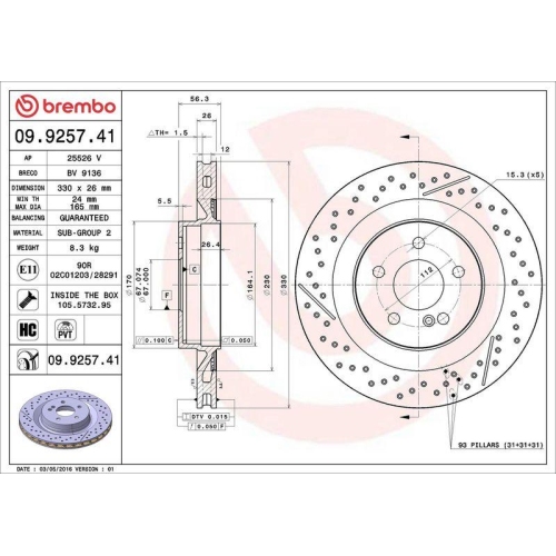BREMBO Bremsscheibe PRIME LINE - UV Coated 09.9257.41