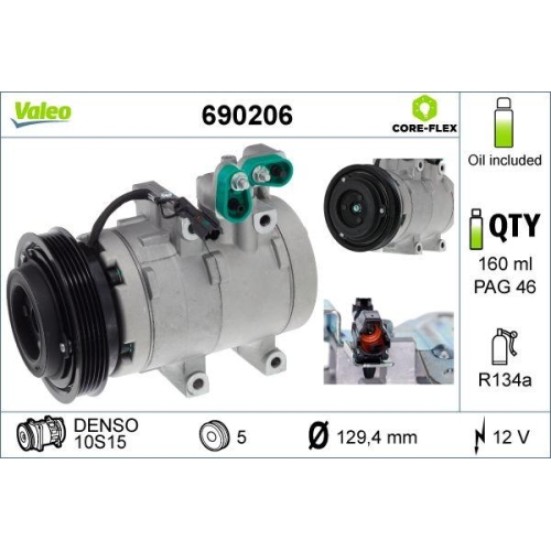 VALEO Kompressor, Klimaanlage VALEO CORE-FLEX 690206