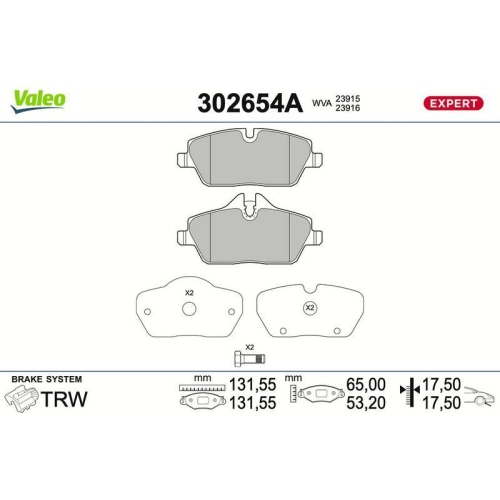 VALEO Bremsbelagsatz, Scheibenbremse EXPERT 302654A