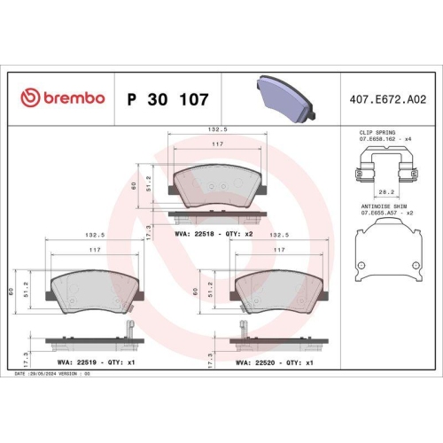BREMBO Bremsbelagsatz, Scheibenbremse PRIME LINE P 30 107