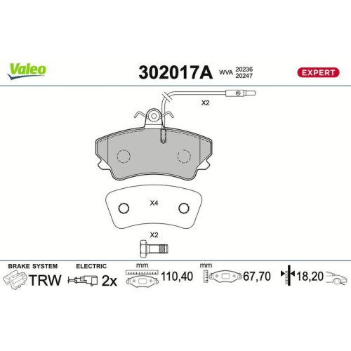 VALEO Bremsbelagsatz, Scheibenbremse EXPERT 302017A