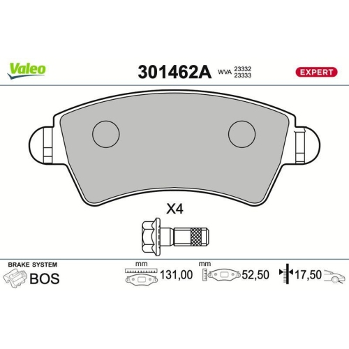 VALEO Bremsbelagsatz, Scheibenbremse EXPERT 301462A