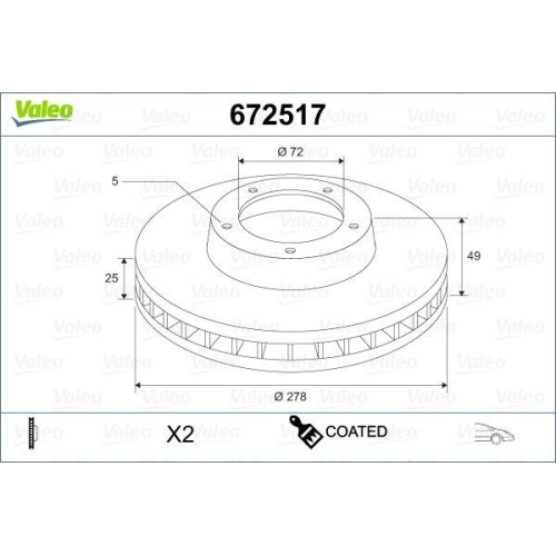 VALEO Bremsscheibe COATED 672517