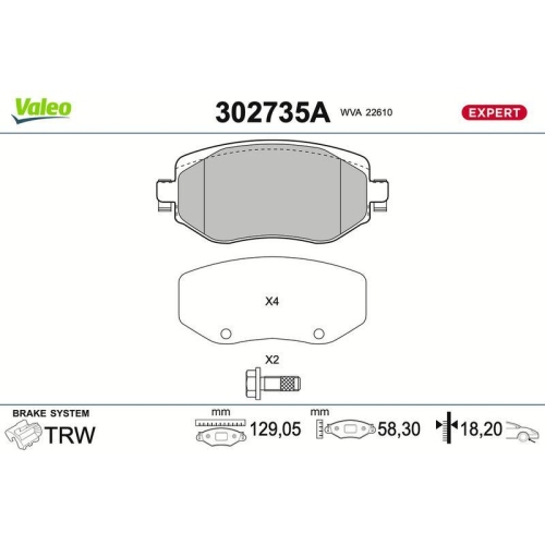 VALEO Bremsbelagsatz, Scheibenbremse EXPERT 302735A