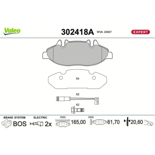 VALEO Bremsbelagsatz, Scheibenbremse EXPERT 302418A