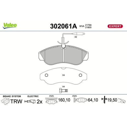 VALEO Bremsbelagsatz, Scheibenbremse EXPERT 302061A