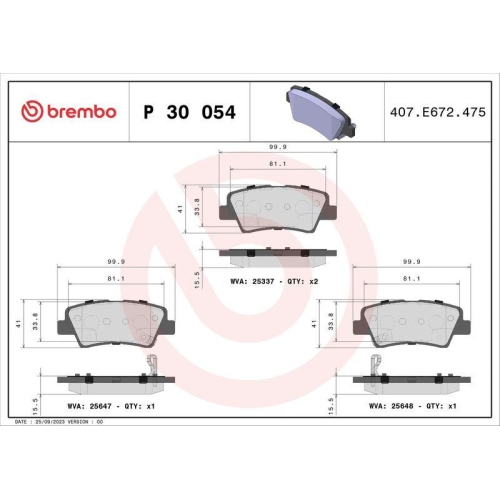 BREMBO Bremsbelagsatz, Scheibenbremse PRIME LINE P 30 054