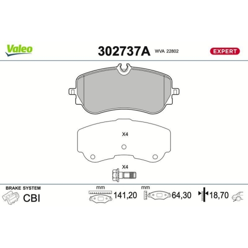 VALEO Bremsbelagsatz, Scheibenbremse EXPERT 302737A