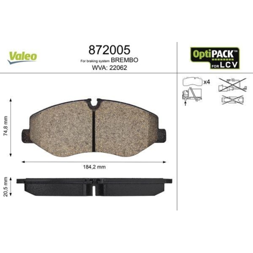 VALEO Bremsbelagsatz, Scheibenbremse OPTIPACK for LCV 872005