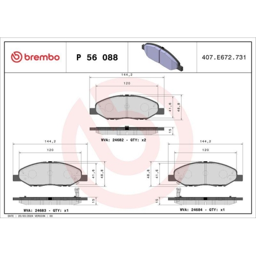BREMBO Bremsbelagsatz, Scheibenbremse PRIME LINE P 56 088