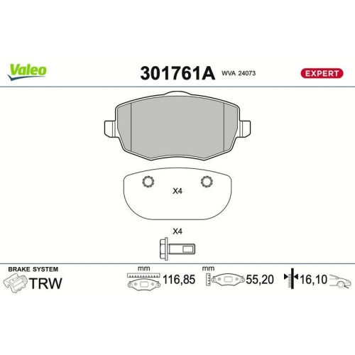 VALEO Bremsbelagsatz, Scheibenbremse EXPERT 301761A
