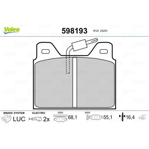 VALEO Bremsbelagsatz, Scheibenbremse 598193