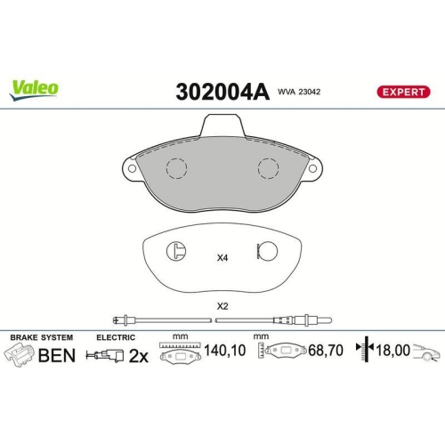 VALEO Bremsbelagsatz, Scheibenbremse EXPERT 302004A