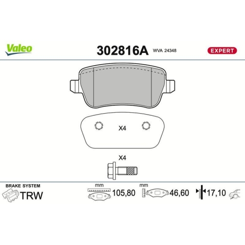 VALEO Bremsbelagsatz, Scheibenbremse EXPERT 302816A