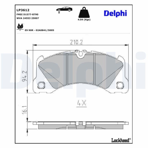 DELPHI Bremsbelagsatz, Scheibenbremse LP3612