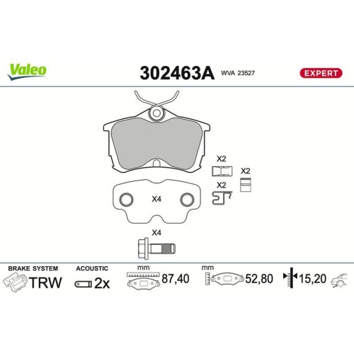 VALEO Bremsbelagsatz, Scheibenbremse EXPERT 302463A