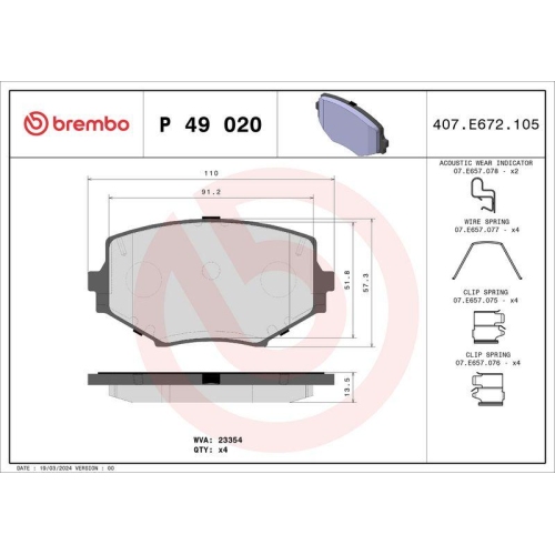 BREMBO Bremsbelagsatz, Scheibenbremse PRIME LINE P 49 020