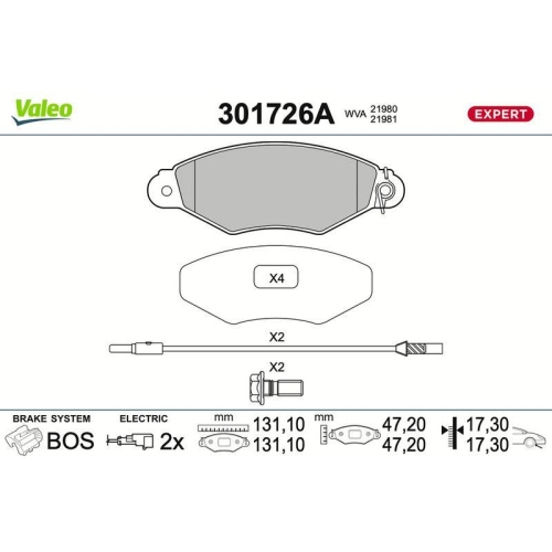 VALEO Bremsbelagsatz, Scheibenbremse EXPERT 301726A